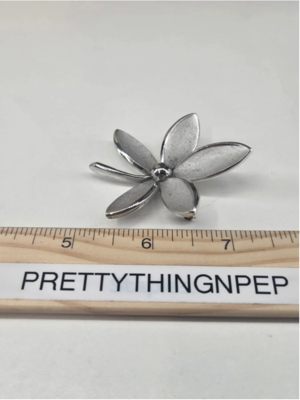 Trifari Alfred Philippe Silver Tone Flower Brooch Botanical Matte Textured